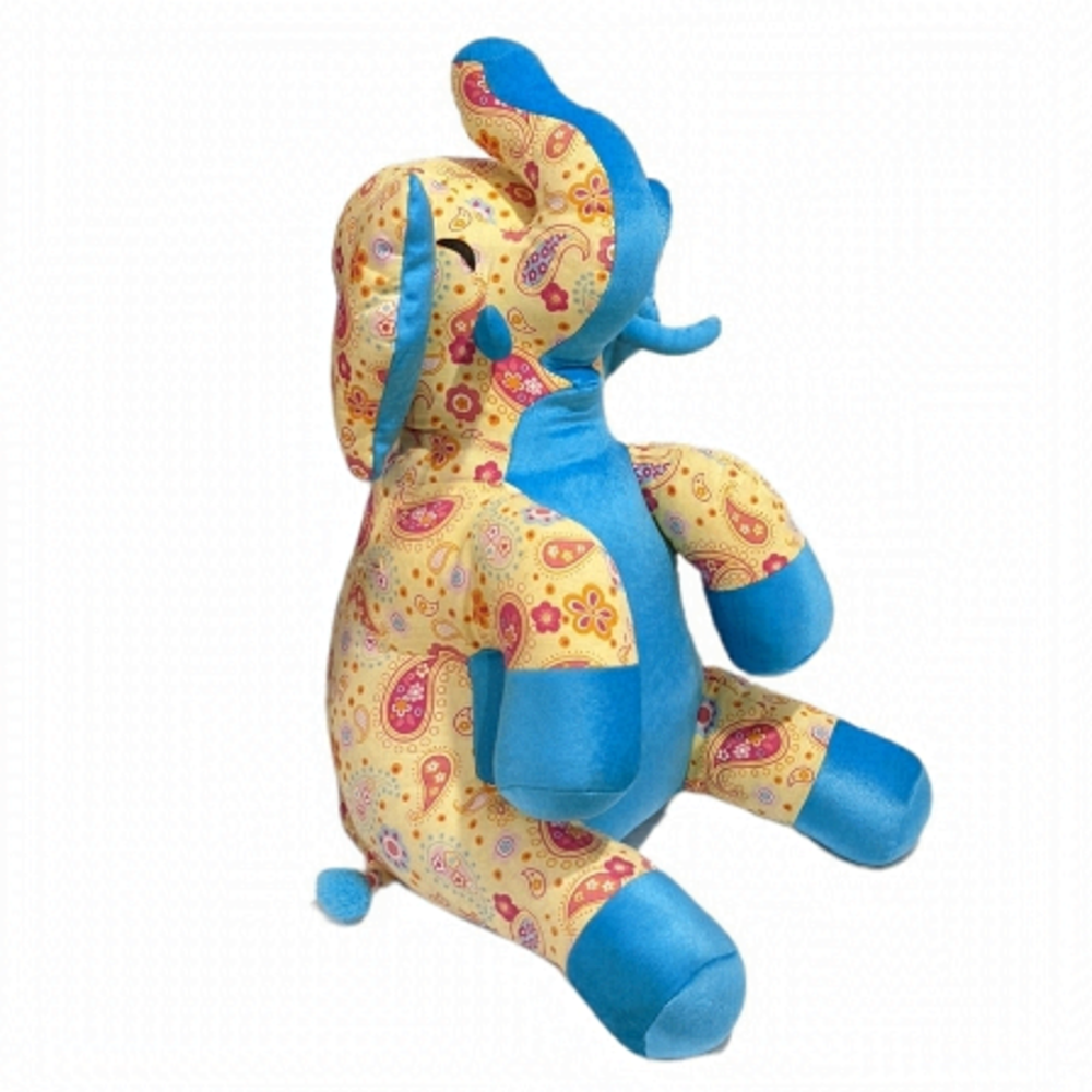 Pier 1 Imports Yellow Paisley Print Elephant Plush 19” Turquoise